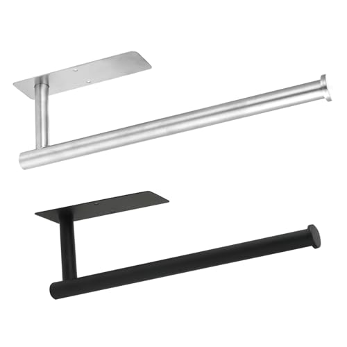 Küchenrollenhalter ohne Bohren 2 Stück Papierrollenhalter Selbstklebend praktischer Rollenhalter für Küchenschrank oder Wandmontage Edelstahl platzsparender Küchenpapierhalter Schwarz - Silber von Flearitzo