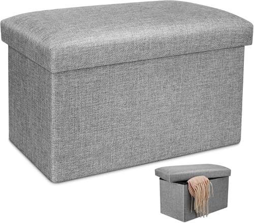 Sitzhocker mit Stauraum - Faltbare Sitzbank Gepolsterte kleine 40 x 25 x 25 cm Hocker mit Stauraum bis 150 kg belastbar geeignet für Schlafzimmer Wohnzimmer Flur usw (Grau) von Flearitzo