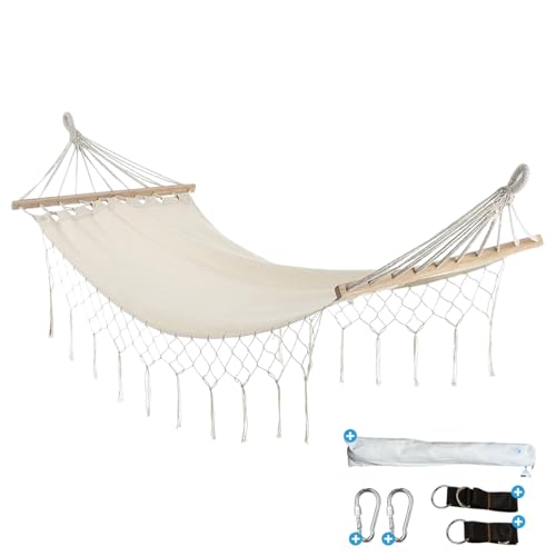 Fleau Goods Luxus Hängematte mit Spreizstab - Zierliche Fransen - 100% Baumwolle - Komfortabel - Inklusive Aufhängematerial & Tragetasche - 100 x 200cm Fleau Goods Luxus Hängematte mit Spreizstab - Zierliche Fransen - 100% Baumwolle - Komfortabel - Inklusive Aufhängematerial & Tragetasche - 100 x 200cm von Fleau