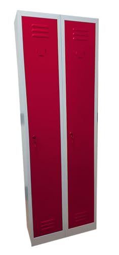 Fleda TRADING Ankleiderschrank aus Metall mit 2 Steckplätzen, mit farbigen Türen, Maße: 60 x 30 x 180 (H) cm (rot) von Fleda TRADING
