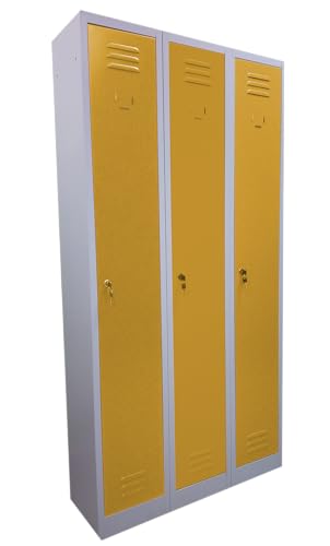 Fleda TRADING Ankleiderschrank aus Metall mit 3 Steckplätzen, mit farbigen Türen, Maße: 90 x 30 x 180 (H) cm (gelb) von Fleda TRADING