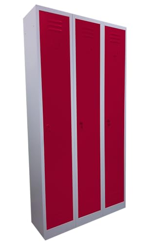 Fleda TRADING Ankleiderschrank aus Metall mit 3 Steckplätzen, mit farbigen Türen, Maße: 90 x 30 x 180 (H) cm (rot) von Fleda TRADING