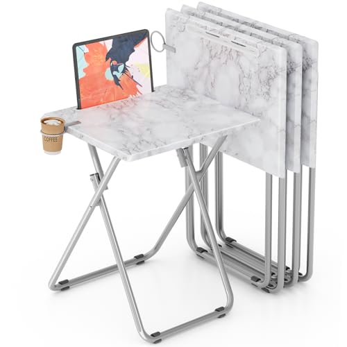 Fleecy day TV-Tablett, Klapptisch mit Getränkehalter, tragbar, faltbares Snack-Tablett zum Essen, kleine Klapptische, 4er-Set, Esstische für Couch, Wohnzimmer, kleiner Raum (weißer Marmor, 4 Stück) Fleecy day TV-Tablett, Klapptisch mit Getränkehalter, tragbar, faltbares Snack-Tablett zum Essen, kleine Klapptische, 4er-Set, Esstische für Couch, Wohnzimmer, kleiner Raum (weißer Marmor, 4 Stück) von Fleecy day