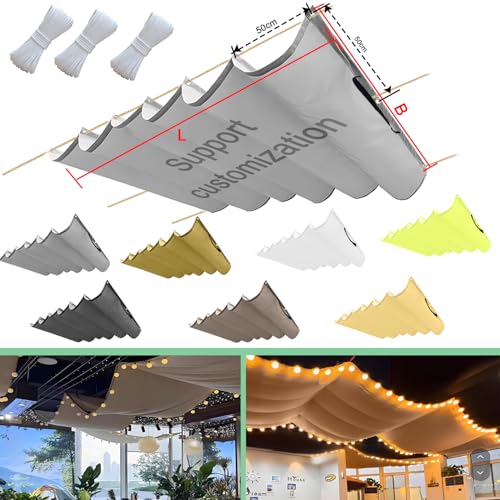 Einziehbar Welle Sonnensegel 120x500cm(BxL) Verstellbar Schattenabdeckung Sonnenschutz Wasserdicht Outdoor Pergola UV-beständig Markise Anwendbar auf Terrasse Garten Hellgrau von Flei