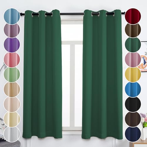 Flei Gardinen, Vorhang Blickdicht, Thermovorhang Kälteschutz, Gardinen Wohnzimmer, Dunkelgrün, 120x100cm（HxB）, 1er Set von Flei