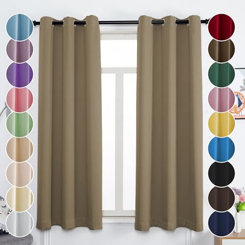 Flei Gardinen, Vorhang Blickdicht, Thermovorhang Kälteschutz, Gardinen Wohnzimmer, Khaki, 90x140cm（HxB）, 1er Set von Flei