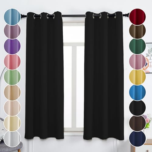 Flei Gardinen, Vorhang Blickdicht, Thermovorhang Kälteschutz, Gardinen Wohnzimmer, Schwarz, 120x200cm（HxB）, 1er Set von Flei