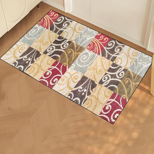 Teppich Wohnzimmer 60x90cm, Wohnzimmer Kurzflor, Schlafzimmer Moderne Vintage Optik Geometrisches Muster Kariert, Kurzflor Küchenmatten für Eingang Flur Küche Schlafzimmer, warm Pattern Teppich Wohnzimmer 60x90cm, Wohnzimmer Kurzflor, Schlafzimmer Moderne Vintage Optik Geometrisches Muster Kariert, Kurzflor Küchenmatten für Eingang Flur Küche Schlafzimmer, warm Pattern von Flei