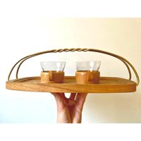 Vintage Tee Tablett Und Glas Teetassen, Holz Handgefertigt Retro 70Er Jahre, Griff Serviertablett, Schale, Ethnisch von FleshFresh