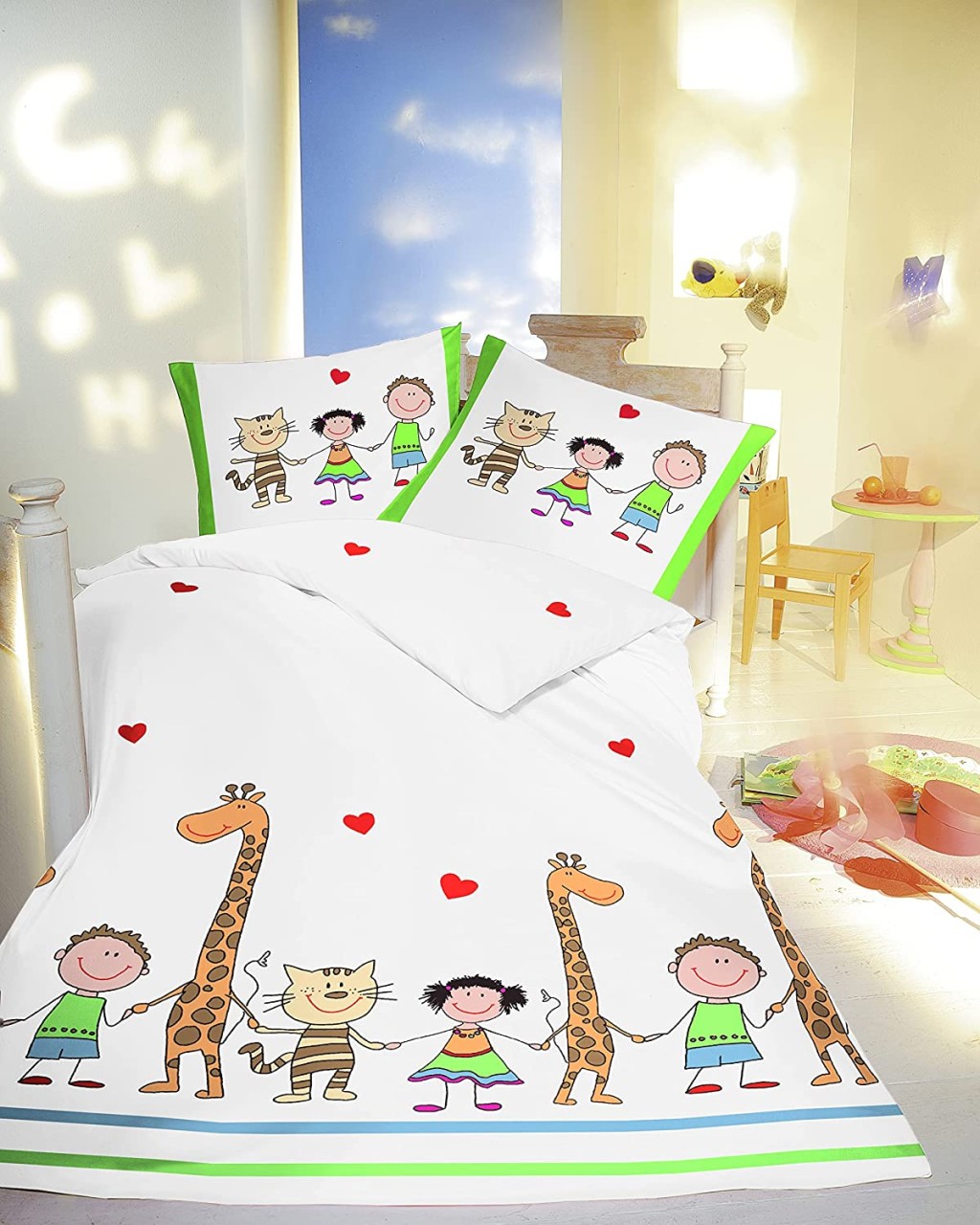 Fleuresse Kinder Baby Bettwäsche 100x135 cm Giraffe Kinder Katze grün bunt 14... von Fleuresse