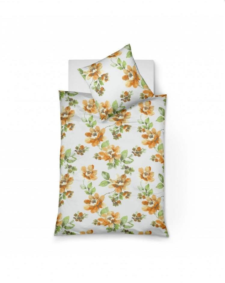 Fleuresse Mako-Satin Bettwäsche 155x220 Blumen dottergelb orange 113375-5 von Fleuresse