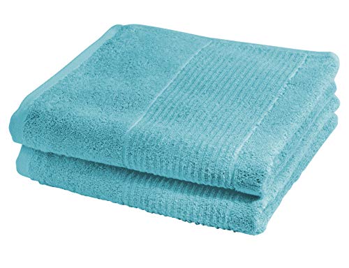 fleuresse Frottier 2828 2er-Set Handtuch, mit Streifenbodüre und Kordelaufhänger, Oekotex Standard 100, Gewicht 550 gr./m, 50 x 100 cm, Lagune von fleuresse