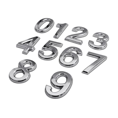 Flewdart 10 StüCk 5cm Zahlen Sticker HaustüR Silber，Briefkasten Zahlen 3d，Zimmernummern Hotel,Zahlenschilder 0-9 FüR Wohnhaus, Wohnung, BüRo, Briefkasten von Flewdart