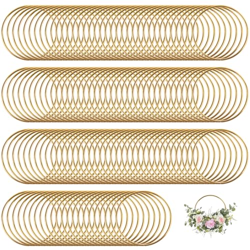 Flewdart 100 Stück Metallringe gold 7,5 cm, dekoringe zum hängen gold, metallring schnapp, metallkranz traumfänger ringe metall, dekoring blumenring deko für Makramee Ring, Wickeltechnik (100) von Flewdart