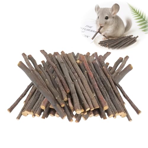Flewdart 100g Hamster Kauspielzeug 60pcs, Kaninchen-Kauspielzeug, Apfelbaumstab Natural Spielzeug für Kaninchen Hamster Meerschweinchen Chinchilla (100g) von Flewdart