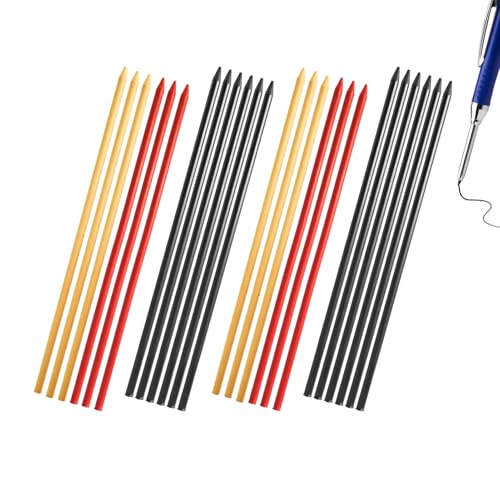 Flewdart 24pcs 2.8mm Tieflochmarker Minen Für Baustelle Zimmermannsbleistift Schwarz Rot Gelb, Ersatzminen Tiefenlochmarker Für Zimmerleute Und Bauarbeiter, Solide Bleistift Baustelle Minen (24) von Flewdart