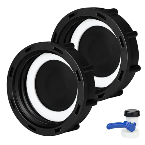 Flewdart 2pcs IBC Deckel S60, IBC tankdeckel 60mm Abdeckung Kappe dn60 Schwarz für 1000L IBC Wasser Tank Aquarium Fassventil Gartenbewässerung (DN60 2pcs) von Flewdart