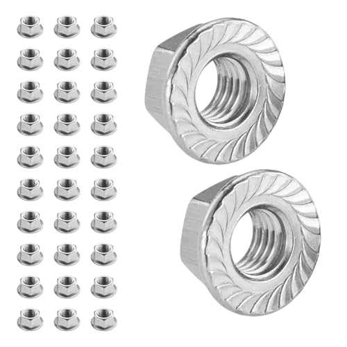 Flewdart 30pcs Flanschmutter Mit Sperrverzahnung M6 304 Edelstahl, Sechskantmuttern Mit Flansch Und Sperrverzahnung Schrauben ø 5mm Din 6923 / Iso 4161, M5/M6/M8/M10/M12/M14 (M6 30pcs) von Flewdart