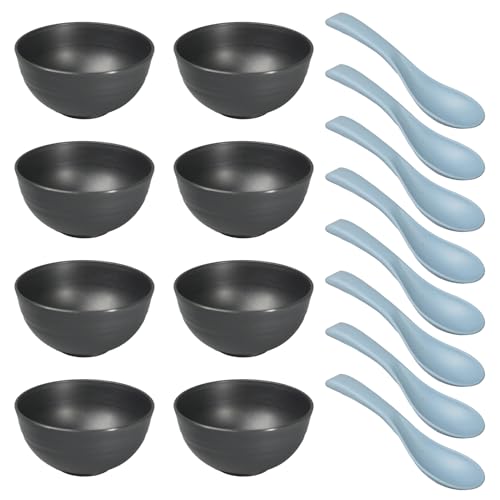 Flewdart 8pcs unzerbrechliche müslischalen plastik unzerbrechliche 700ml eindicken mit 8 Löffeln, plastikschüssel groB plastikschalen schussel bowl für Snack Frühstück Salat Camping (Schwarz) von Flewdart