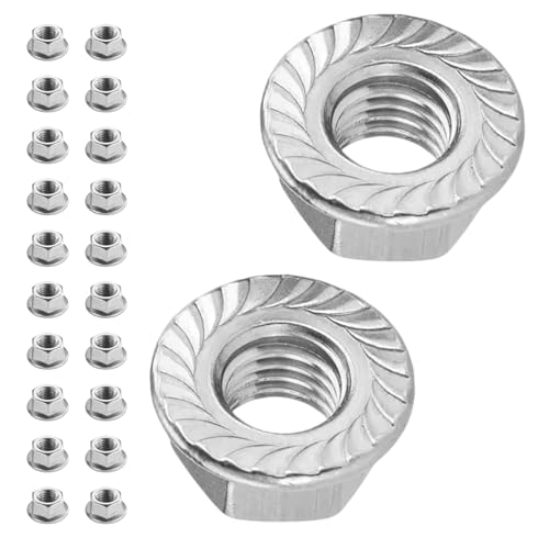Flewdart Flanschmutter Mit Sperrverzahnung M10 304 Edelstahl, Sechskantmuttern Mit Flansch Und Sperrverzahnung Schrauben ø 5mm Din 6923 / Iso 4161, M5/M6/M8/M10/M12/M14 (M10 20pcs) von Flewdart