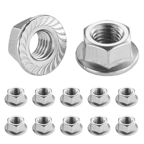 Flewdart Flanschmutter Mit Sperrverzahnung M12 304 Edelstahl, Sechskantmuttern Mit Flansch Und Sperrverzahnung Schrauben ø 5mm Din 6923 / Iso 4161, M5/M6/M8/M10/M12/M14 (M12 10pcs) von Flewdart