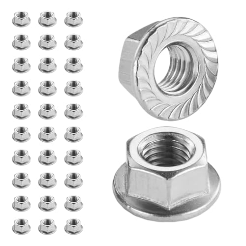 Flewdart 30pcs Flanschmutter Mit Sperrverzahnung M5 304 Edelstahl, Sechskantmuttern Mit Flansch Und Sperrverzahnung Schrauben ø 5mm Din 6923 / Iso 4161, M5/M6/M8/M10/M12/M14 (M5 30pcs) von Flewdart