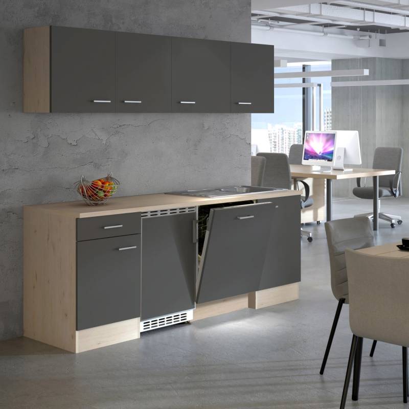 Flex-Well Exclusiv Büroküche Morena 210 cm Basaltgrau matt-San Remo Eiche hell von Flex-Well Exclusiv