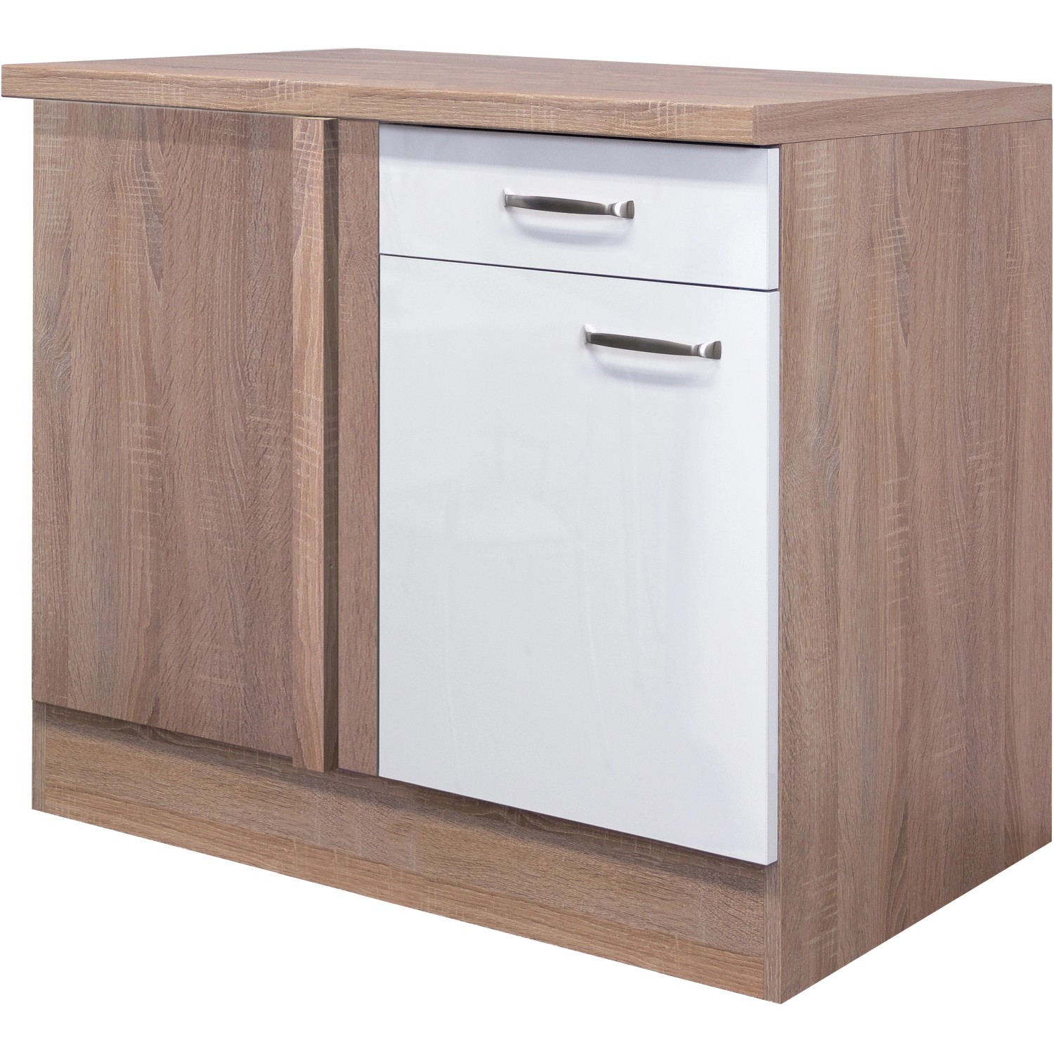 Flex-Well Exclusiv Eck-Unterschrank Valero 110 cm x 60 cm Hochglanz Weiß von Flex-Well Exclusiv