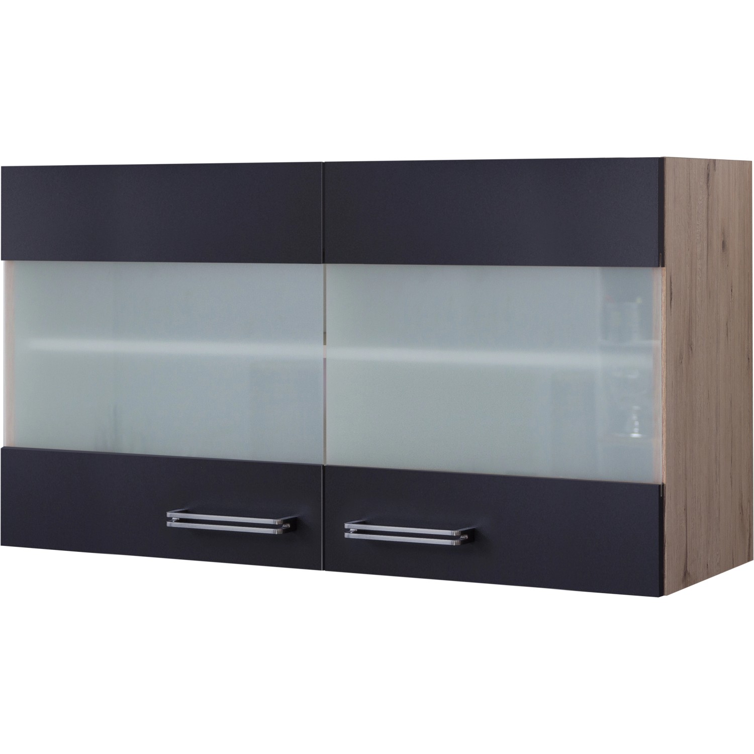 Flex-Well Exclusiv Glas-Hängeschrank Lara 100 cm Anthrazit-San Remo Eiche von Flex-Well Exclusiv