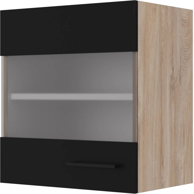 Flex-Well Exclusiv Glas-Oberschrank Capri 50 cm Schwarz Matt-Endgrain Oak von Flex-Well Exclusiv