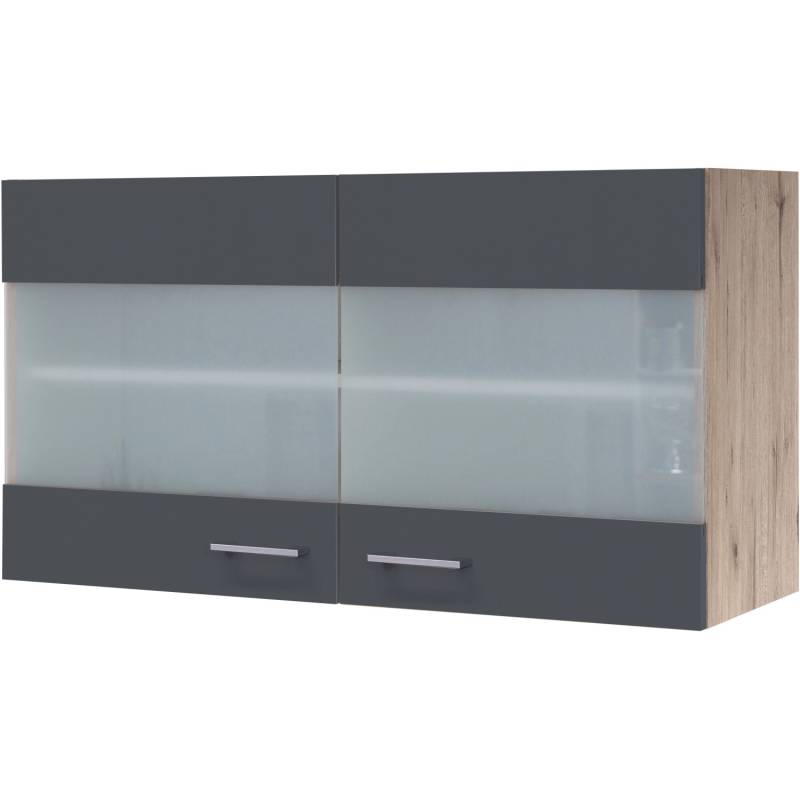 Flex-Well Exclusiv Glas-Oberschrank Morena 100 cm Basaltgrau matt-San Remo Eiche von Flex-Well Exclusiv