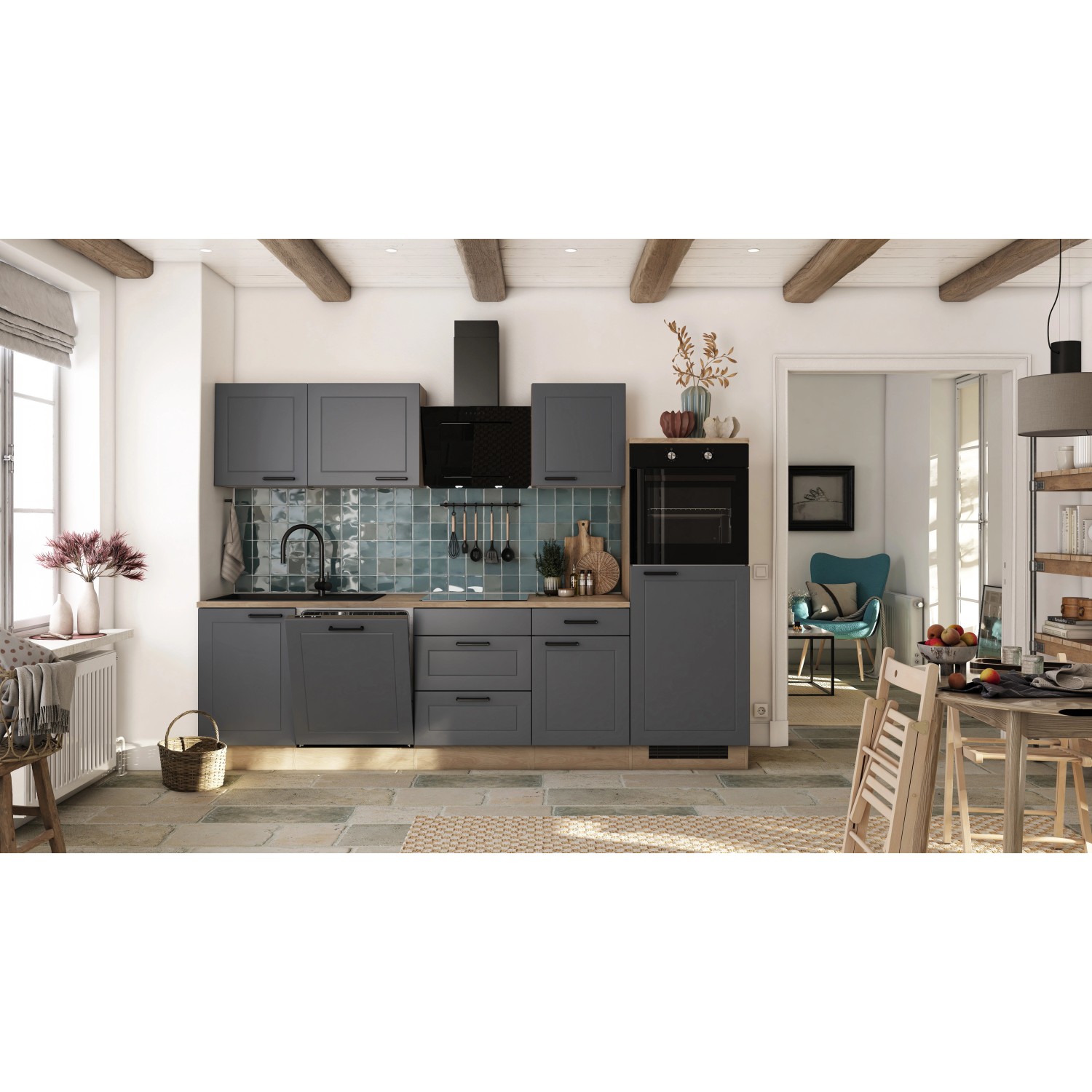 Flex-Well Exclusiv Küche Romeo 280 cm ohne E-Geräte Anthrazit matt-Cosmopolitan Flex-Well Exclusiv Küche Romeo 280 cm ohne E-Geräte Anthrazit matt-Cosmopolitan von Flex-Well Exclusiv