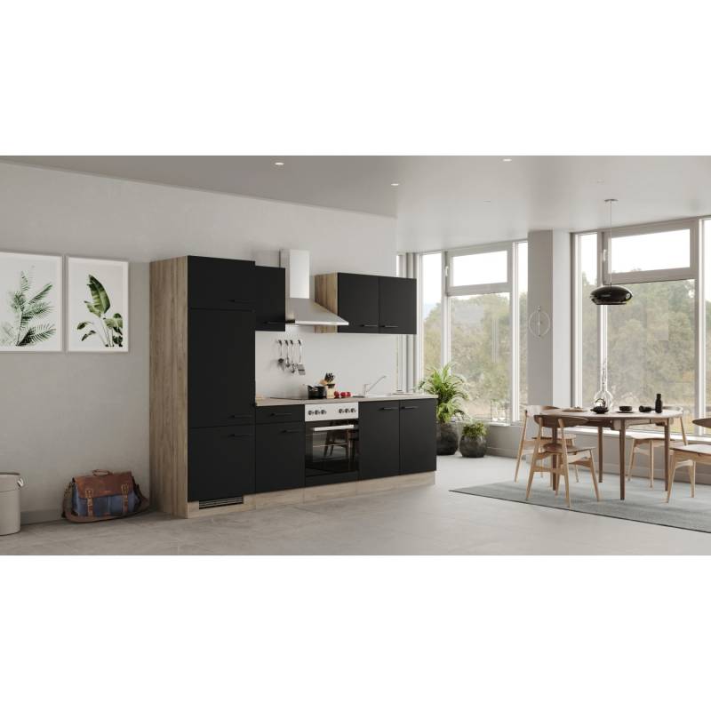 Flex-Well Exclusiv Küchenzeile Capri 270 cm Schwarz Matt-Endgrain Oak von Flex-Well Exclusiv