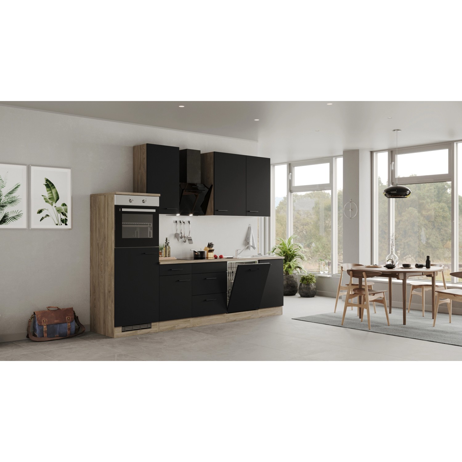 Flex-Well Exclusiv Küchenzeile Capri 280 cm Schwarz Matt-Endgrain Oak von Flex-Well Exclusiv