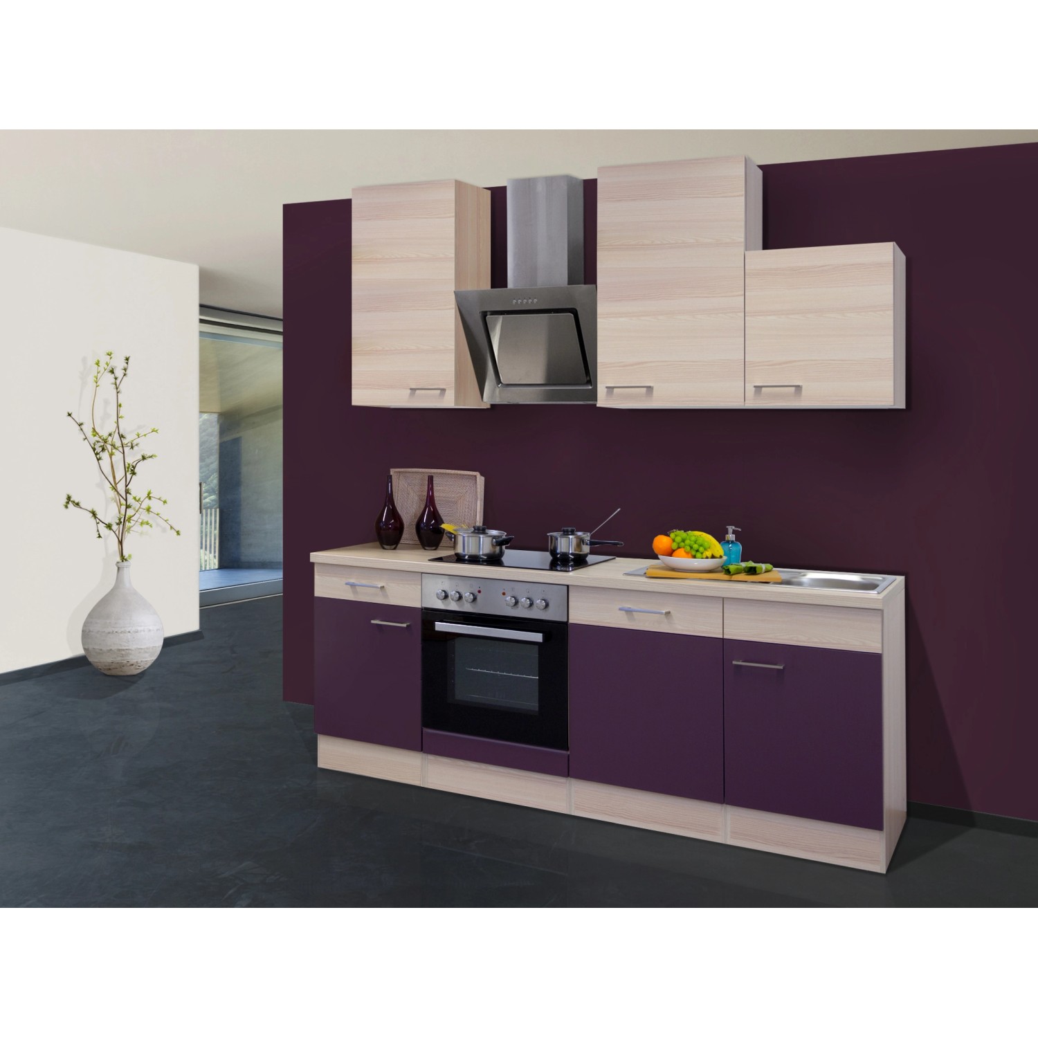 Flex-Well Exclusiv Küchenzeile Focus 220 cm Akazie-Aubergine von Flex-Well Exclusiv