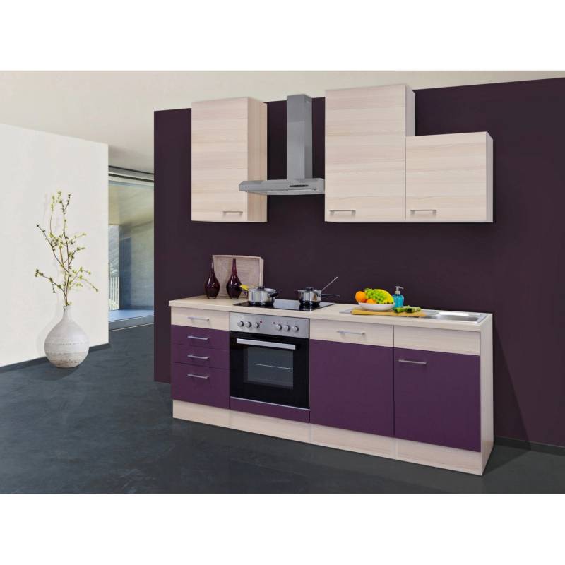 Flex-Well Exclusiv Küchenzeile Focus 220 cm Akazie-Aubergine von Flex-Well Exclusiv