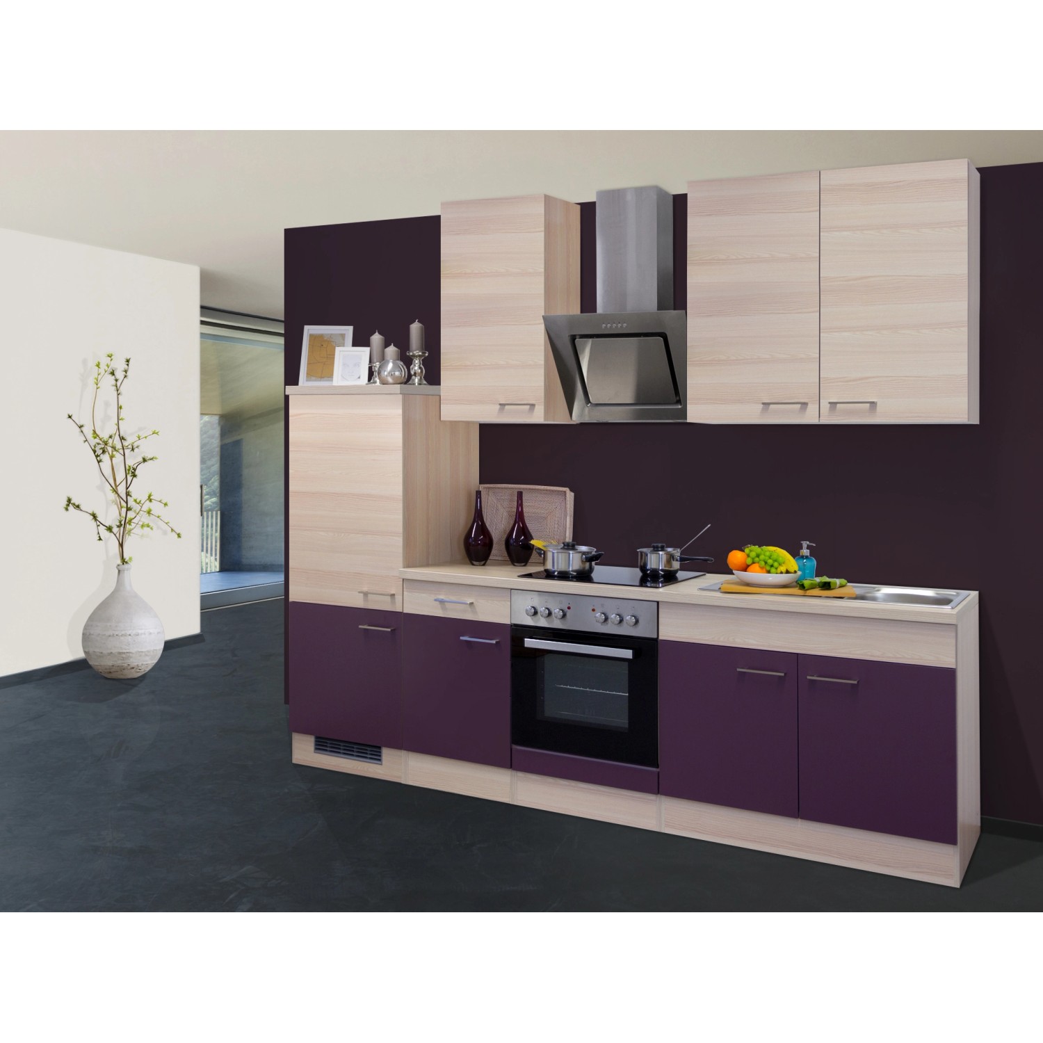 Flex-Well Exclusiv Küchenzeile Focus 270 cm Akazie-Aubergine von Flex-Well Exclusiv