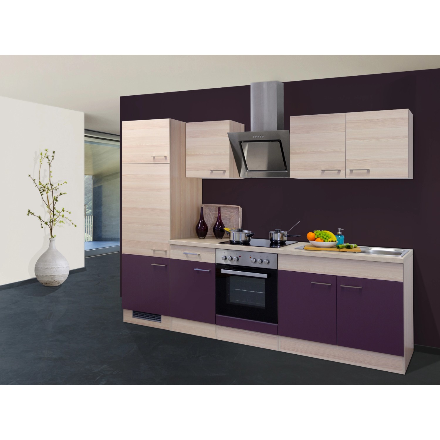 Flex-Well Exclusiv Küchenzeile Focus 270 cm Akazie-Aubergine von Flex-Well Exclusiv