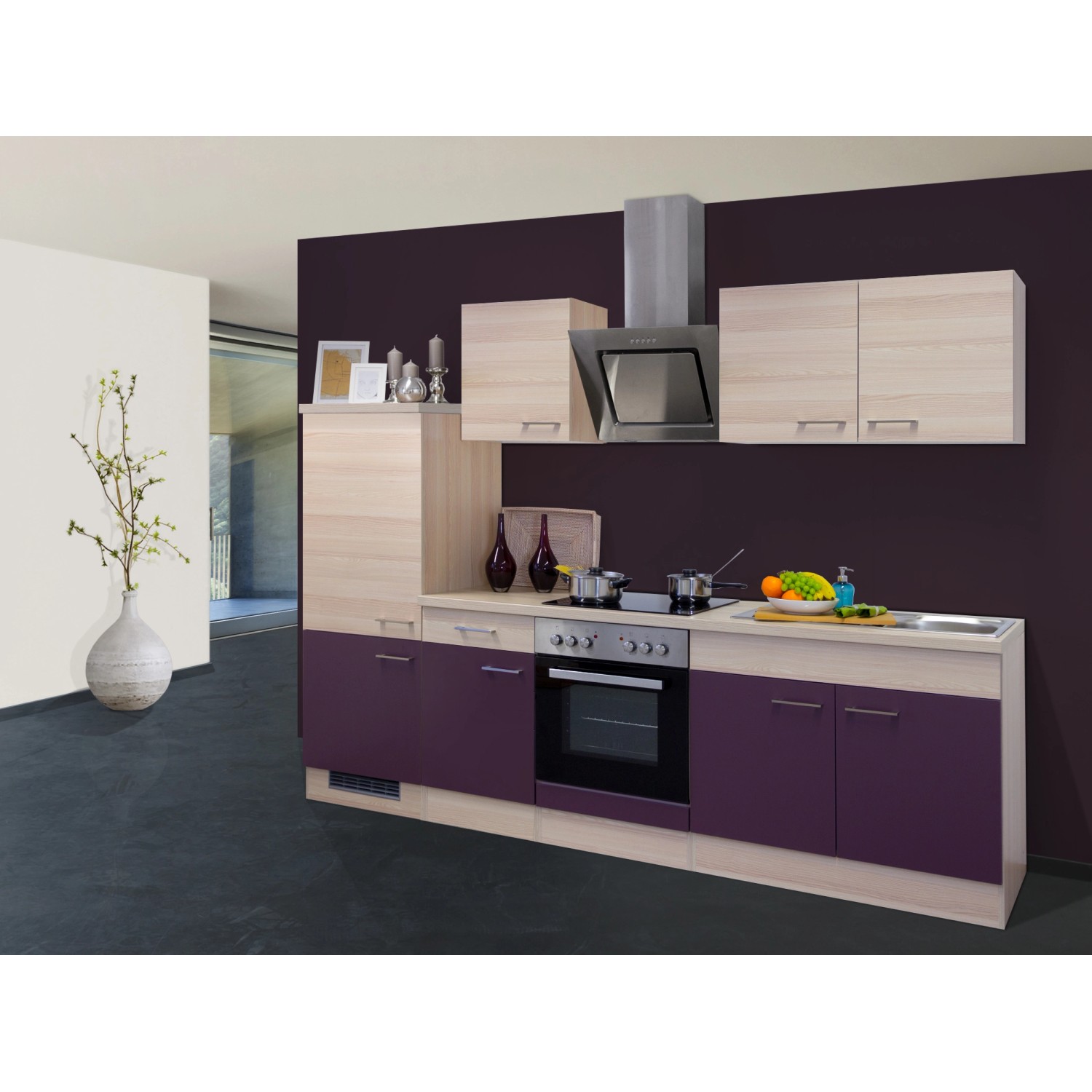 Flex-Well Exclusiv Küchenzeile Focus 270 cm Akazie-Aubergine von Flex-Well Exclusiv