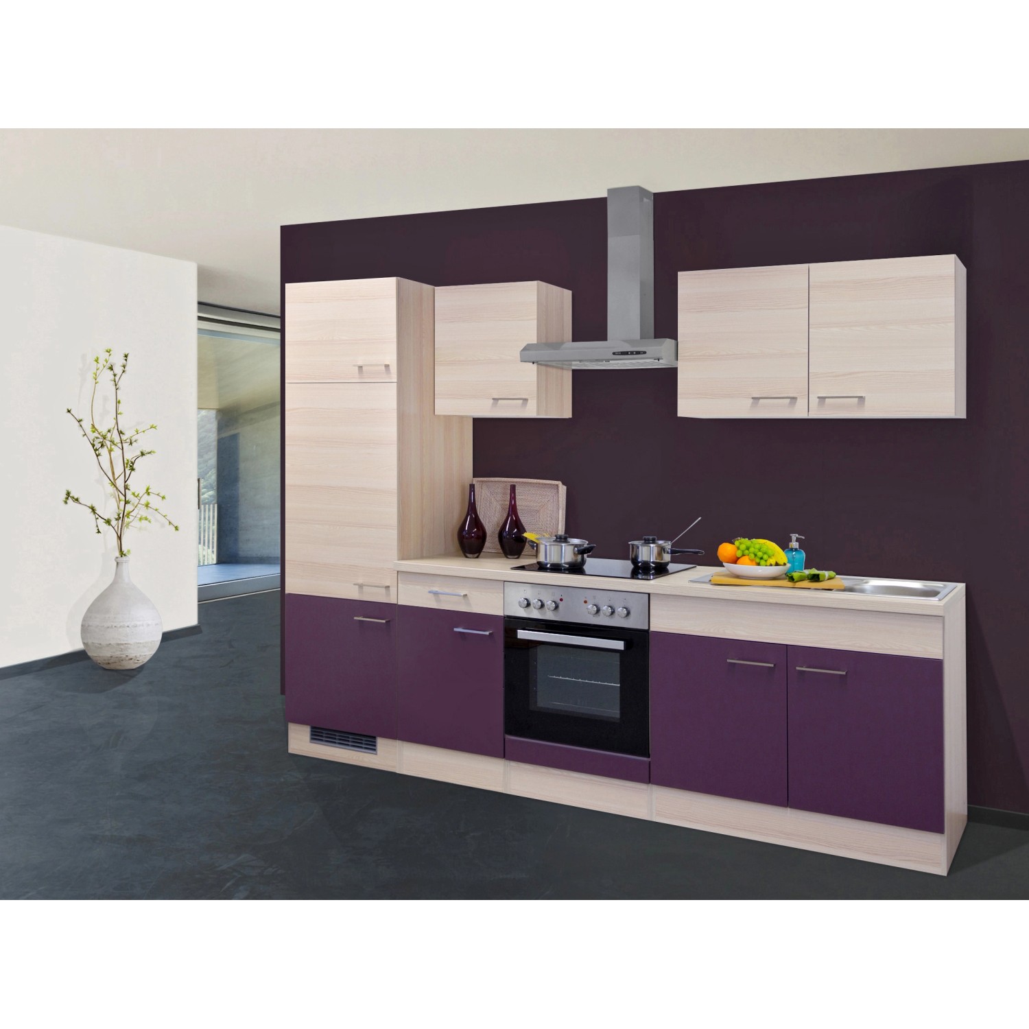 Flex-Well Exclusiv Küchenzeile Focus 270 cm Akazie-Aubergine von Flex-Well Exclusiv