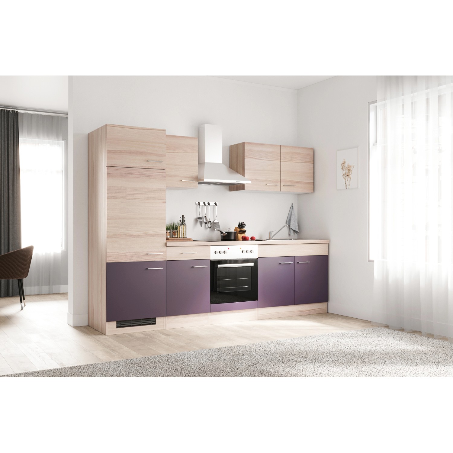 Flex-Well Exclusiv Küchenzeile Focus 270 cm Akazie - Aubergine von Flex-Well Exclusiv