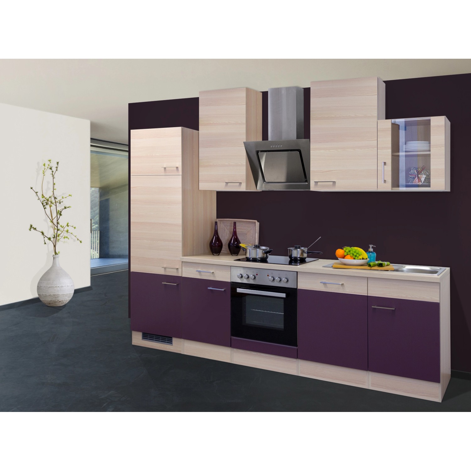 Flex-Well Exclusiv Küchenzeile Focus 280 cm Akazie-Aubergine von Flex-Well Exclusiv