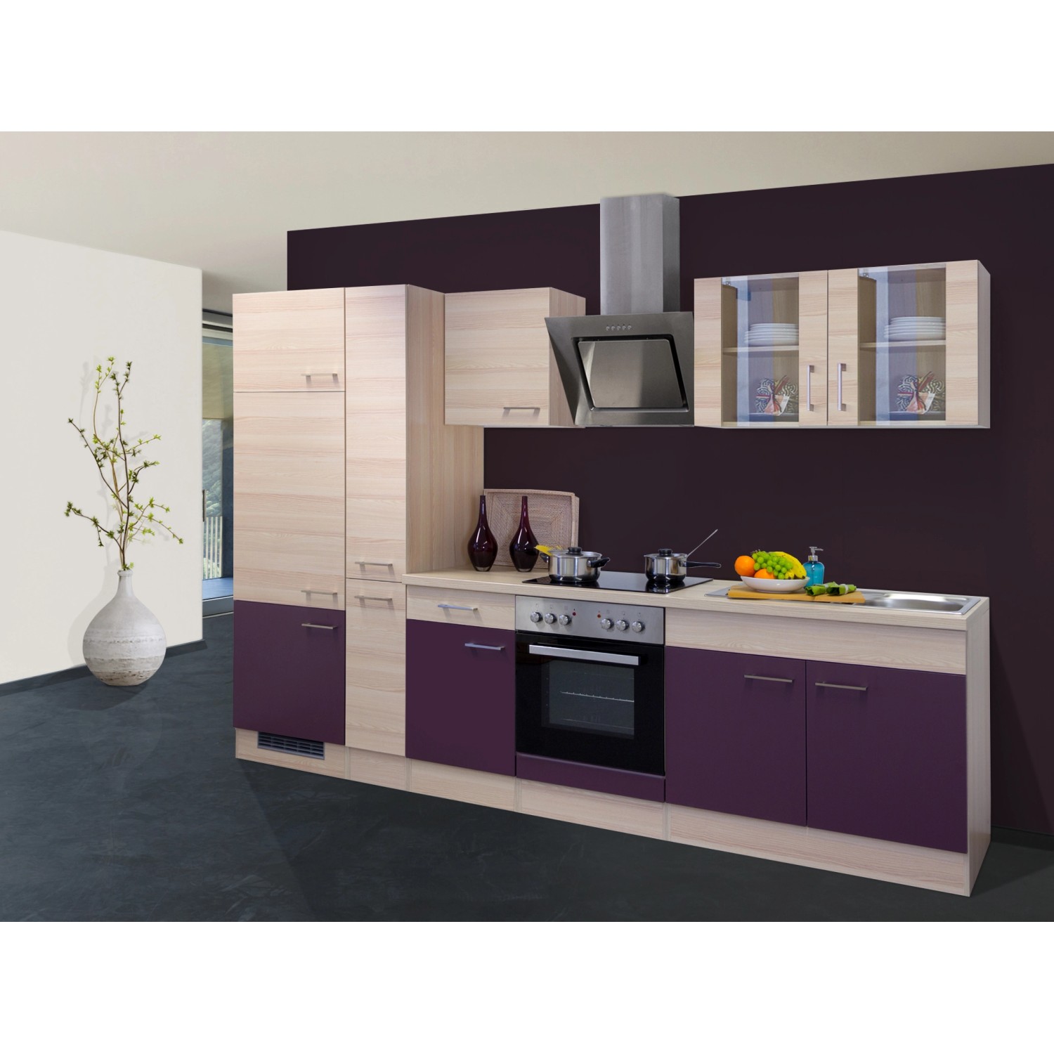 Flex-Well Exclusiv Küchenzeile Focus 300 cm Akazie-Aubergine von Flex-Well Exclusiv