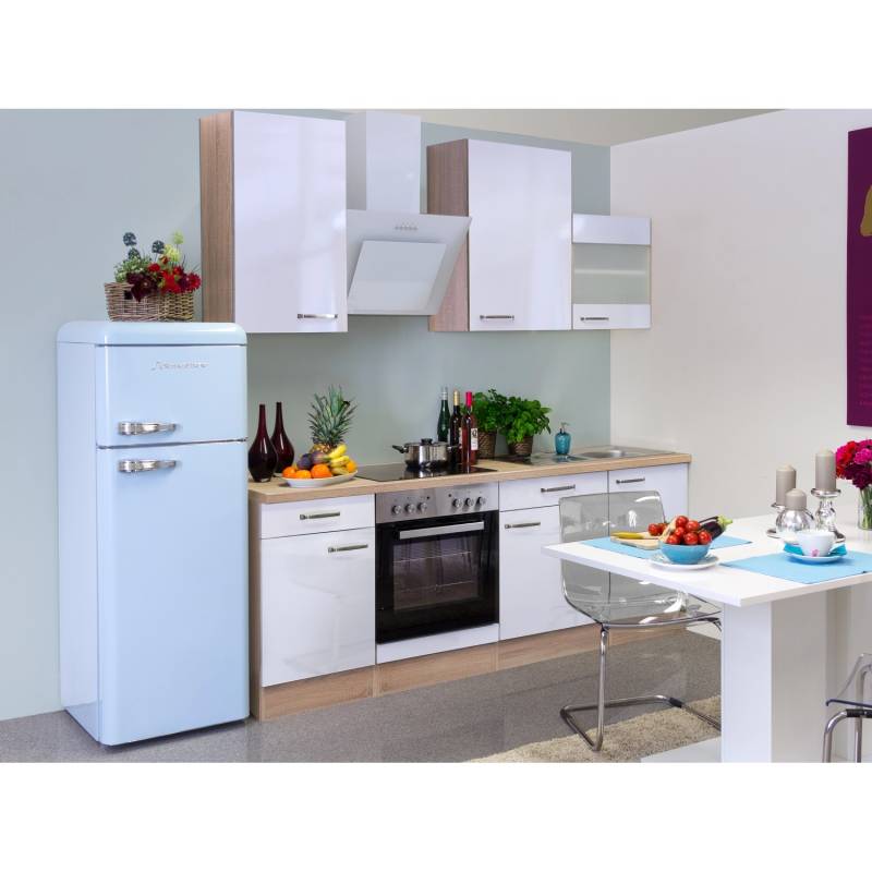 Flex-Well Exclusiv Küchenzeile Valero 220 cm Hochglanz Weiß-Sonoma Eiche von Flex-Well Exclusiv