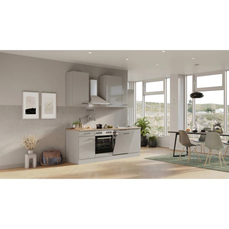 Flex-Well Exclusiv Küchenzeile 1701-016 Lund 220 cm Lichtgrau glänzend-Rauchgrau von Flex-Well Exclusiv