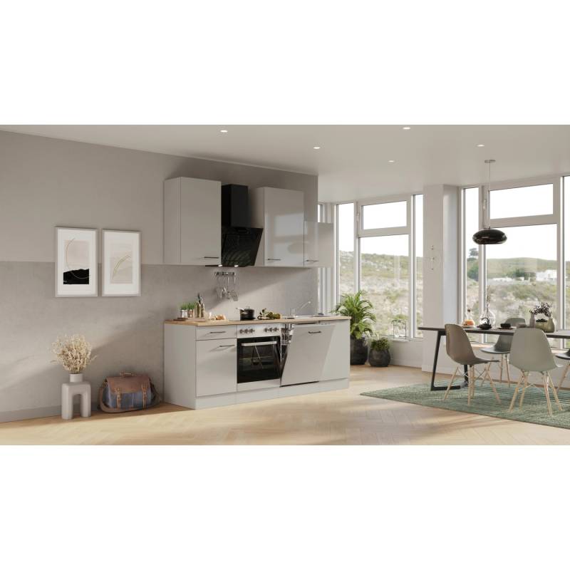 Flex-Well Exclusiv Küchenzeile 1701-017 Lund 220 cm Lichtgrau glänzend-Rauchgrau von Flex-Well Exclusiv
