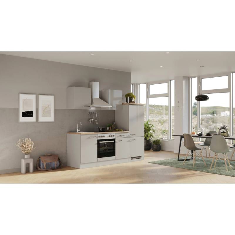 Flex-Well Exclusiv Küchenzeile 1706-002 Lund 220 cm Lichtgrau glänzend-Rauchgrau von Flex-Well Exclusiv
