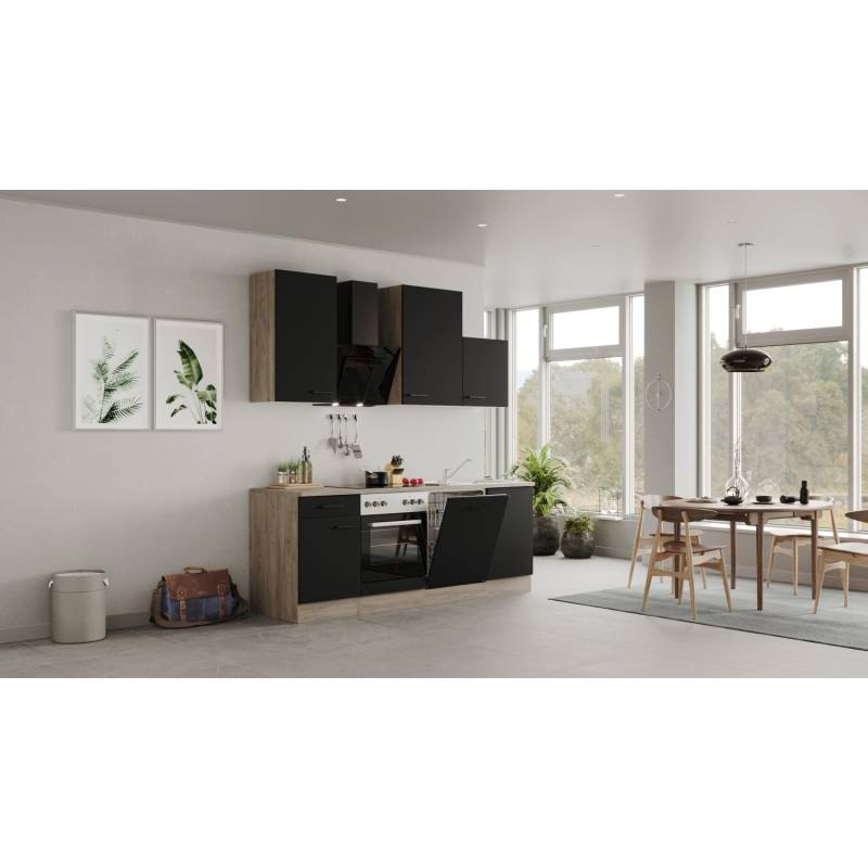 Flex-Well Exclusiv Küchenzeile Capri 220 cm Schwarz Matt-Endgrain Oak von Flex-Well Exclusiv
