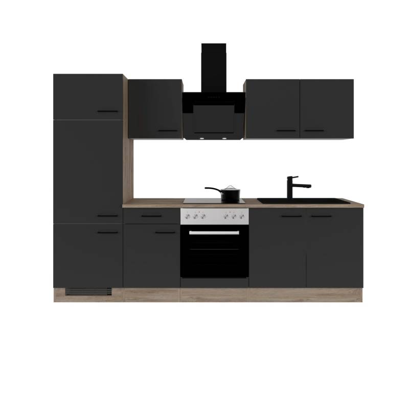 Flex-Well Exclusiv Küchenzeile Capri 270 cm Schwarz Matt-Endgrain Oak von Flex-Well Exclusiv