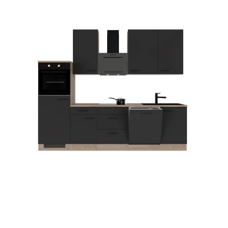 Flex-Well Exclusiv Küchenzeile Capri 280 cm Schwarz Matt-Endgrain Oak von Flex-Well Exclusiv